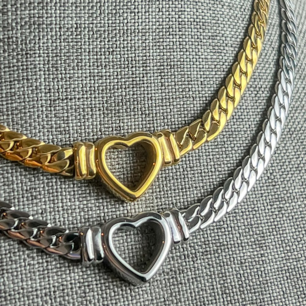 Heart Choker Thick Chain Necklace Thick Choker Heart Chain Heart Pendant Chain - Picture 13 of 14